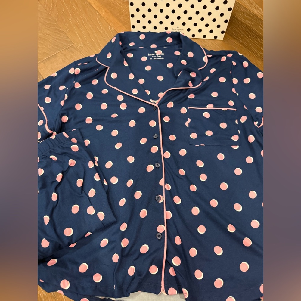 kate spade Navy with Pink Polka Dot Short Pajama Set - Picture 3 of 7